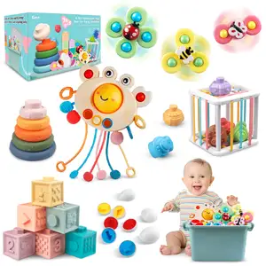 Baby Toys Montessori Kids Toy Infant Teething Babies 6 in 1 Stacking Blocks Matching Eggs Suction Cup Spinner Toy All In One