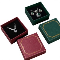 Boîte à bijoux carrée multifonction élégante avec 2 boîtes rigides pour bagues, boucles d'oreilles et colliers, boîte en papier bleue avec logo