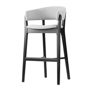 Modern High <strong>Back</strong> Bar <strong>Stool</strong> <strong>with</strong> Upholstered Fabric Seat and Wood Legs Counter Height for Home Bar &amp; Restaurant - Product Image 3