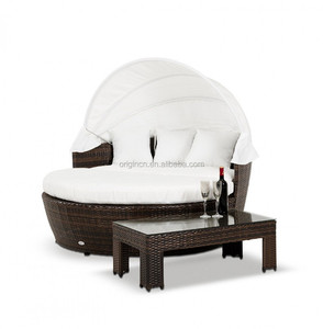 Chaises longues de jardin en rotin rond avec auvent, meubles de jardin tendance - Product Image 4