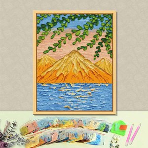 Kit de Peinture Diamant Paysage Montagne Lac, Perles Rondes, Kit d'Art DIY, Décoration en Strass Cristal Encadrée Rectangulaire - Product Image 1