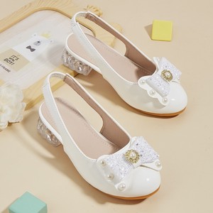 Sandalias de tacón alto con lazo blanco para niñas, estilo princesa, para fiestas y bodas, recién llegadas, zapatos de cristal para niñas, para cumpleaños y espectáculos. - Product Image 1