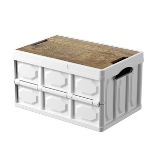 Outdoor folding <b>storage</b> box, suitable for picnics, home use, car <b>trunks</b>, and other <b>storage</b>. Features a wooden lid and <b>large</b> - Product Image 4