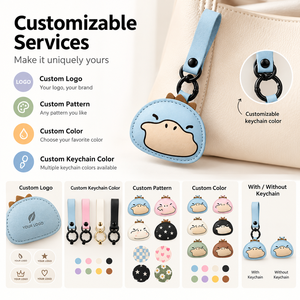<b>Cute</b> Animal PU Leather Keychain Oval Shape With Spring Hook For Bag Charm Lightweight Carabiner <b>Keyring</b> Multi Color Options - Product Image 2