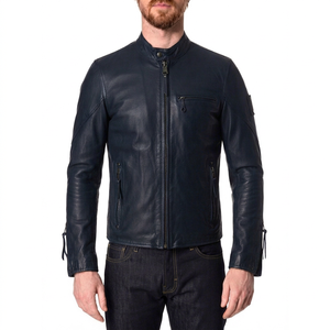 Men <b>Leather</b> <b>Jacket</b> Stand Collar Zip Up Slim Fit <b>Long</b> Sleeve Casual Outdoor Fashion Winter Outerwear - Product Image 1
