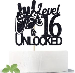1 pièce Décoration de gâteau d'<span class=keywords><strong>anniversaire</strong></span> débloquée à 16 niveaux, Thème jeu vidéo noir, Décoration de fête pour gagnants 'Level Up' - Product Image 6