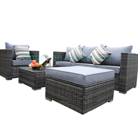Ensemble de salon de jardin 4 pièces en rotin PE avec table basse et ottoman, mobilier de jardin en osier pour patio et cour