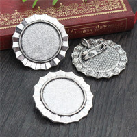Base de broche vintage couleur argent antique de 25 mm de diamètre intérieur, pour cabochon camée, avec plateau de sertissage pour pendentif breloque