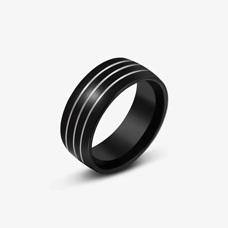 Cross-Border Explosion Fashion Jewelry Stainless Steel o Ring Seals Black Three-Line