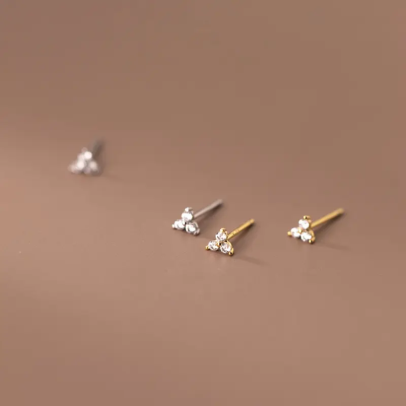 Minimalist Women Gold Cute Small Zircon Piercing Earrings Jewelry 925 Sterling Silver Inlaid Crystal Stud Earrings