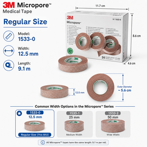 Cinta Quirúrgica Microporosa <span class=keywords><strong>3M</strong></span> 1533-0, 1.27cm X 9.1m, <span class=keywords><strong>Color</strong></span> Beige, Cinta Médica - Product Image 2
