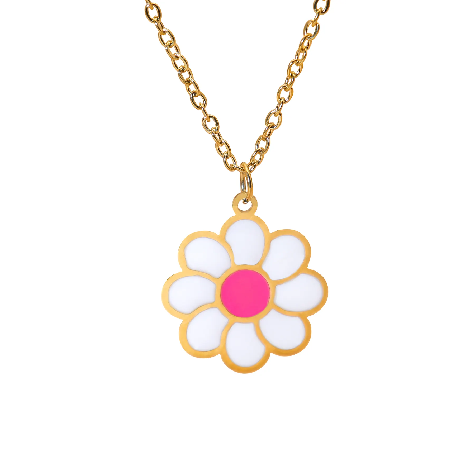 Summer Drop oil enamel cute little Daisy stainless steel pendant small fresh white chrysanthemum pendant women's necklace