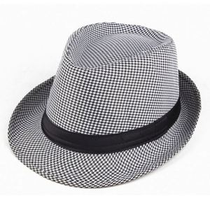 Chapeau Fedora Trilby à rayures fines en coton pour hommes, style anglais, gris clair, taille L/XL, 58 cm - Product Image 1