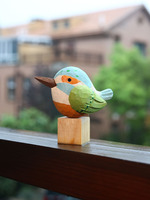 Ornement sculpté en bois, série d'oiseaux en bois massif simulé, oiseaux sculptés à la main, artisanat en bois, décoration de bureau mignonne