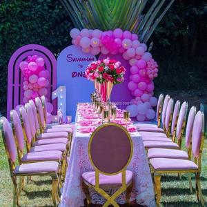 Chaise d'hôtel moderne en velours rose avec cadre doré, pieds croisés en acier inoxydable, chaise d'événement de mariage extérieure - Product Image 1