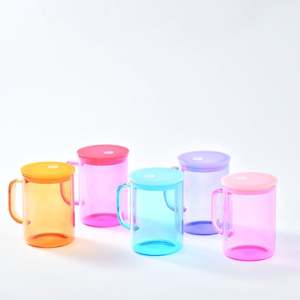 Wholesale Bulk 15oz Jelly Glass Camper <b>Mug</b> with Colored pp Lid Tea Milk Beer Crystal clear Sublimation Glass <b>Mug</b> with pp Lid - Product Image 4