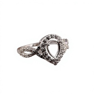 925 Sterling Silver 8x6mm Pear <b>Blank</b> Bezel <b>Ring</b> With CZ Setting Twisted Infinity Band DIY for Women Keepsake Findings Jewelry - Product Image 1
