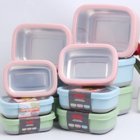 Boîtes à lunch en silicone, contenants alimentaires étanches avec couvercles en silicone, contenants à collation réutilisables en acier inoxydable pour enfants, camping