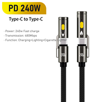 Kabel Pengisi Daya Cepat 240w 4-in-1 dari Supplier OEM, Kabel Data Tipe-C ke Tipe-C dengan Fungsi Senter, Dapat Menyalakan Rokok