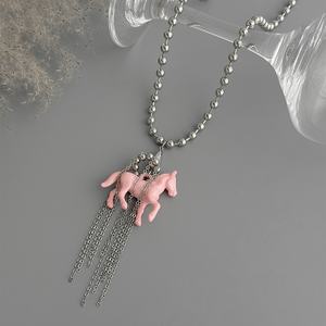 Colliers tendance avec pendentif petit cheval en métal perlé pour femmes, accessoires <span class=keywords><strong>de</strong></span> collier à pampilles amusants pour le quotidien, bijoux fantaisie, cadeau - Product Image 6
