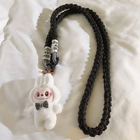 Cute White Labubu Doll Outdoor Travel Mobile Phone Straps Universal Female Accessories with Hanging Chain Lanyard Bag