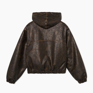 Clothing Custom Vintage Pu Leather <b>Jackets</b> Hoodies for <b>Men</b> Street Wear Heavyweight Oversize Zipper Leather Hoodie Manufacturer - Product Image 3