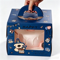 Boîte à gâteau d'anniversaire en carton imprimé avec fenêtre transparente en PET, poignée portable, emballage pour desserts, pâtisseries, boulangerie, emballage cadeau pour les fêtes