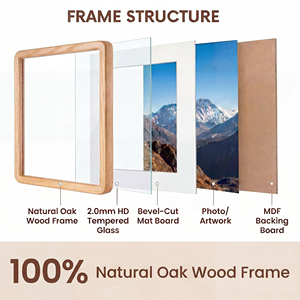 11x14 Vertical Natural Oak Wood Photo <b>Frame</b> Tempered Glass Handcrafted Rounded Corners Matted 8x10 Photos for <b>Wall</b>/Tabletop - Product Image 3