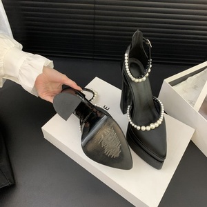 Nouvelles Chaussures de Soirée en Soie à Plateforme avec Bride Cheville et Perles, Style 2024, Talons Hauts de 15 cm pour Femmes - Product Image 4