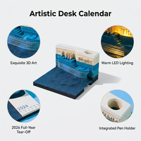 Calendrier de bureau 3D 2027 Modèle de bateau Bloc-notes 3D avec porte-stylo Artisanat en papier LED pour l'école, le bureau et la maison