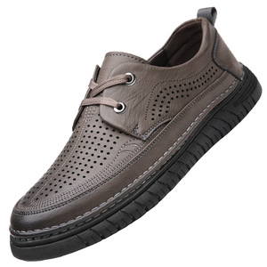 Chaussures bateau en cuir respirantes pour hommes, bout rond, lacets, semelle extérieure en caoutchouc, semelle intermédiaire en EVA, couleur unie - Product Image 3