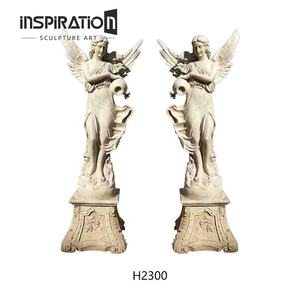 Statue en pierre moulée d'ange sculptée à la main grandeur nature pour jardin extérieur - Product Image 1