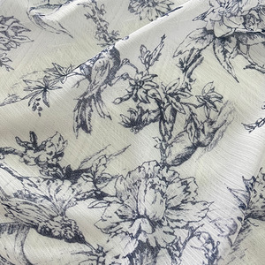 <b>Chiffon</b> Crepe Printed Fabric Blue <b>White</b> Porcelain French Retro Digital Printing 65gsm Shirt Dress Fashion Trim Fabric - Product Image 4