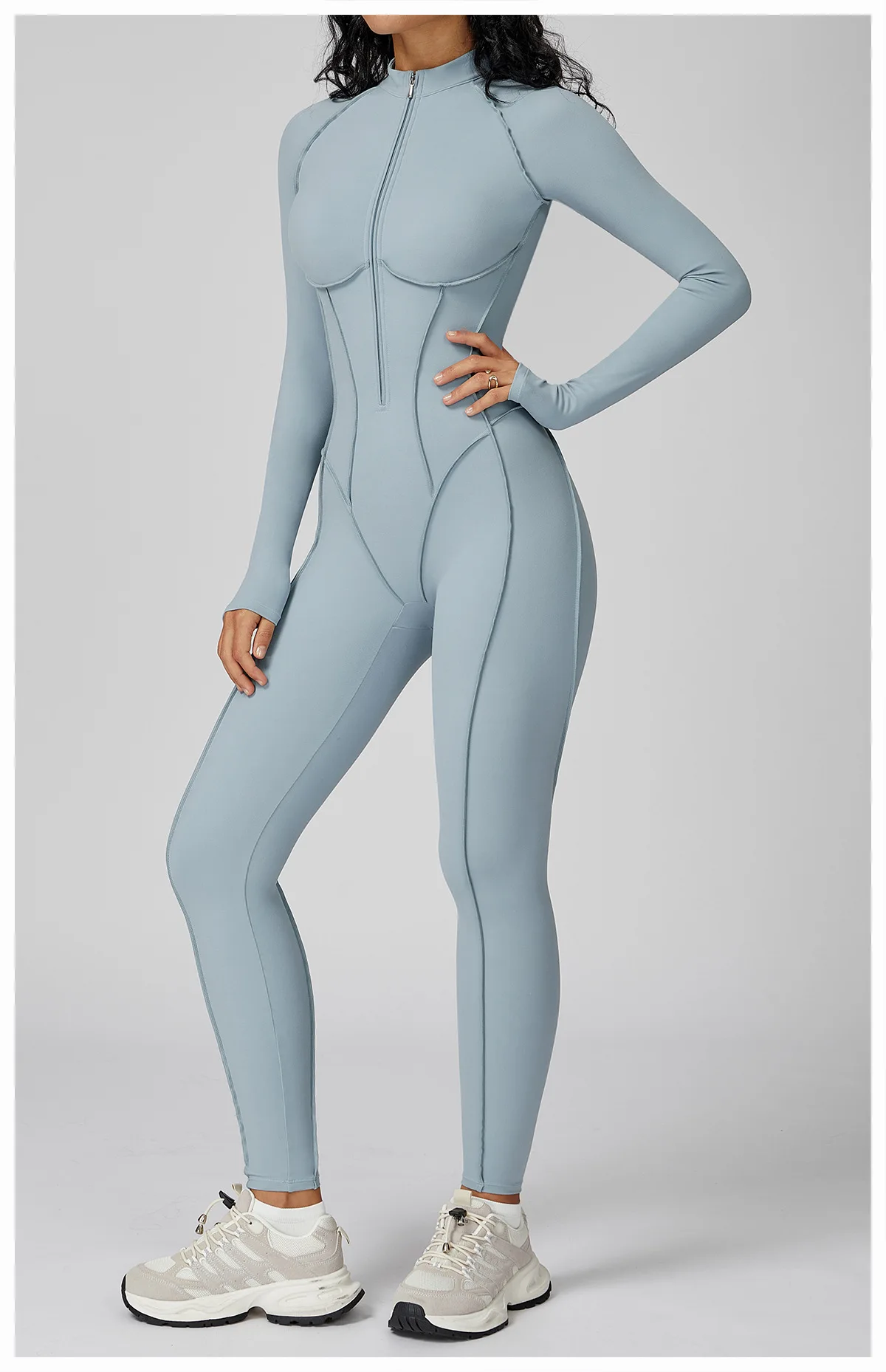 Zip-Up Activewear Jumpsuit: back view showing construction, seams and support