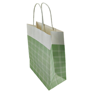 Bolsa de Papel Kraft Blanca con Cuadros Azules para Regalo, con Asa, en Stock, para Compras y Llevar Comida - Product Image 3