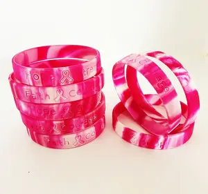 Pink Silikon Brustkrebs Bewusstsein Monat Oktober Armbänder Armband Armband Armband Armbänder Armbänder Hoffnung und Stärke