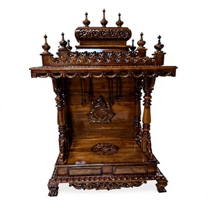 Mandir de Madera de Teca con Acabado en Nogal, Estilo Gopuram, Tallado a Mano, Hecho en el Sur de la India, para el Hogar, en Oferta - Product Image 5