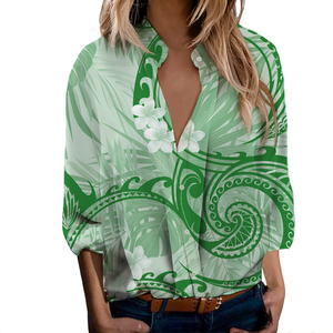 Neu angekommene polynesische samoa nische Stammes-Design benutzer definierte lässige Frauen hemden V-Ausschnitt Button-up-Shirt - Product Image 2
