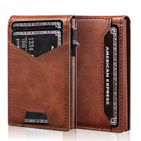Dompet Kartu Kulit Pendek Vintage Pria Anti RFID, Magnetik, Minimalis, Tipis, Anti Maling, untuk Kartu Kredit, ID, dan Bank