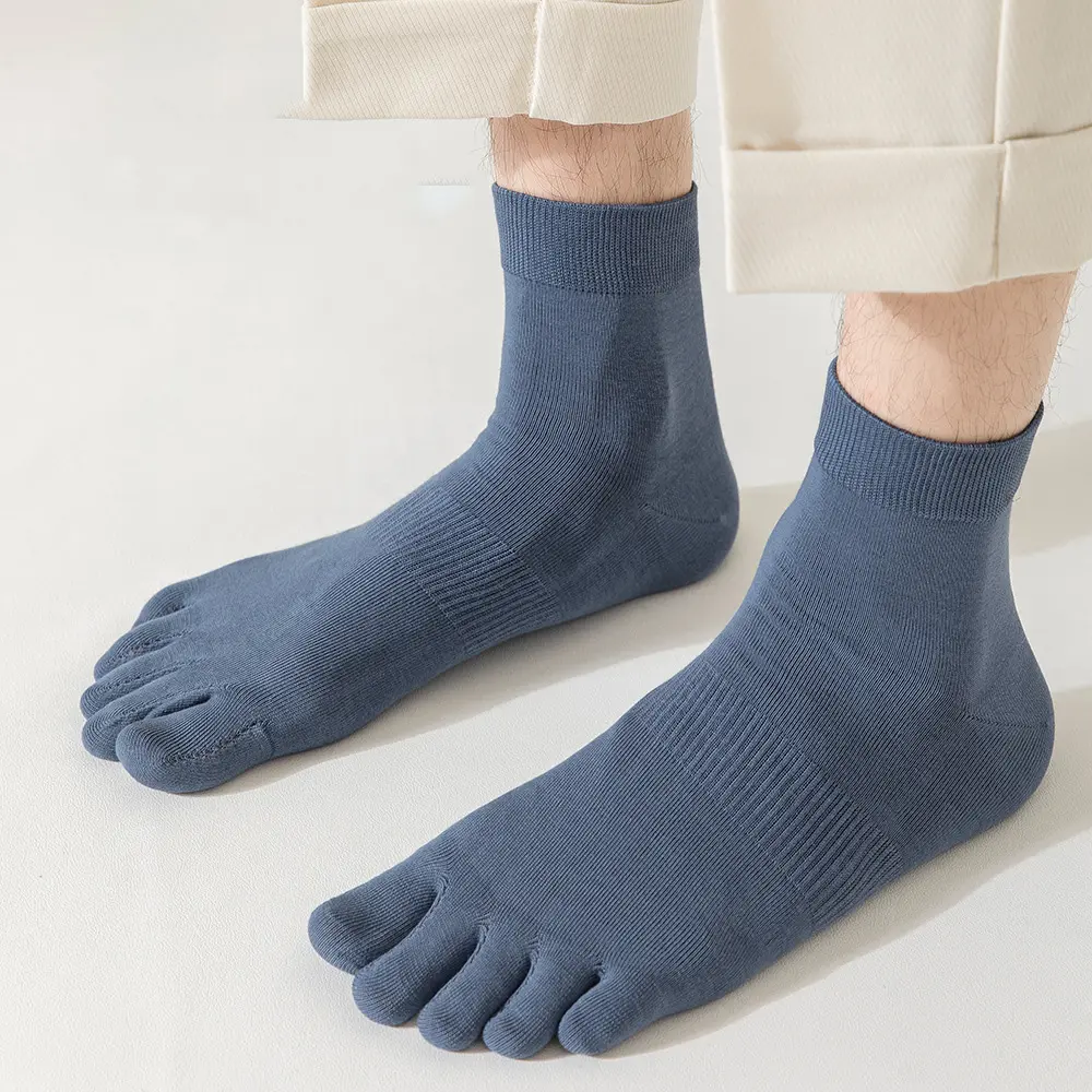 Five toe socks cotton custom logo 5 fingers plain classic crew toe socks for men