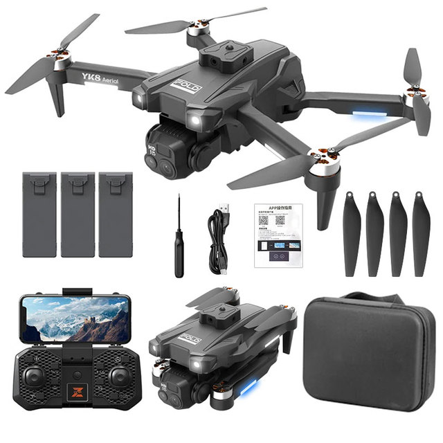 YK8 Mini Drone Dual 4K Camera Obstacle Avoidance Wifi Fpv Foldable Brushless Motor Aerial Photography RC Dron Toy