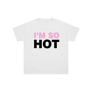 T-shirt à manches courtes en coton polyvalent de style américain, imprimé avec le texte « Je suis tellement chaud », pour les couples - Product Image 4
