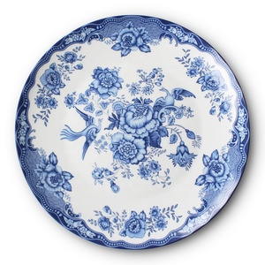 Assiettes de Présentation Personnalisées pour la Décoration Intérieure – Services de Table Minimalistes en Céramique de Luxe, Motif Floral Vintage Bleu - Product Image 3