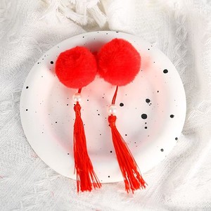 Princess Red Pom Pom Hair <b>Clips</b> With Tassels For Children New Year Headdress Plush Pointed Nose <b>Clip</b> - Product Image 2