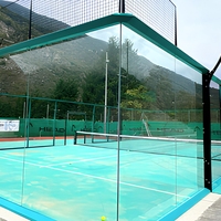 Équipement de terrain de padel commercial avec panneaux en verre trempé de 15 mm, finition peinture poudrée, structure en acier noir, surface de jeu verte