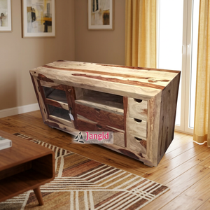 Modern Style Sheesham Wooden <b>Tv</b> <b>Stands</b> <b>Tv</b> Cabinet <b>Tv</b> Unit with 5 Drawers 1 Door & Shelf Handcrafted For Living Room Hotel - Product Image 3