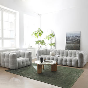 طقم أريكة قطاعية من القماش الفرنسي، تصميم عصري بسيط من الصوف الناعم، أريكة مودولار لغرفة المعيشة بذراع مستقيم محشوة بالإسفنج - Product Image 4