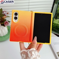Étui de téléphone magnétique à protection intégrale avec charnière antichoc double face en cuir PU à texture dégradée esthétique pour Samsung Fold 8wide