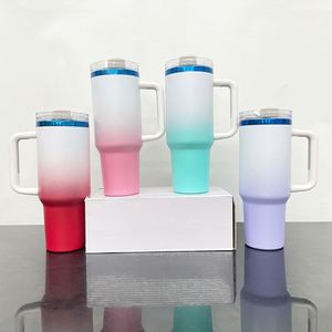 Tazas de Café de Viaje de 40 oz con Recubrimiento en Polvo de Color Blanco Degradado y Base Plateada Azul para Grabado Láser - Product Image 3