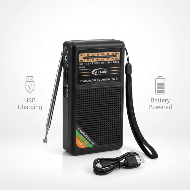 ELETREE YG-73 Portable FM AM SW Pocket Radio High Sensitivity DSP Receiver Mini Speaker Battery Operated Radio